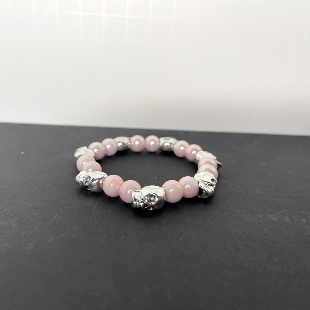 Handmade Baby Pink Skull Beaded Bracelet